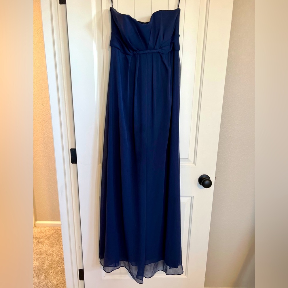 Vineyard Collection Navy Front Pleated Strapless Maxi Dress Size 6